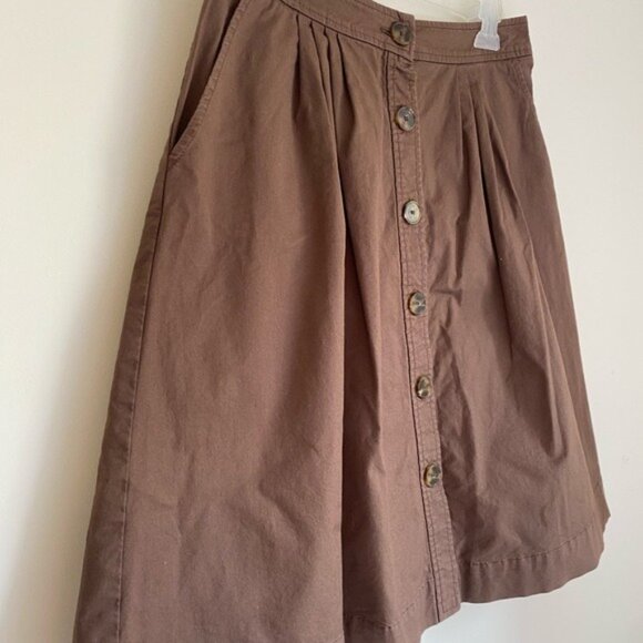 Trina Turk Brown Button-Up A-Line Midi Skirt Size 10 Cotton Blend Made In USA - Picture 2 of 8